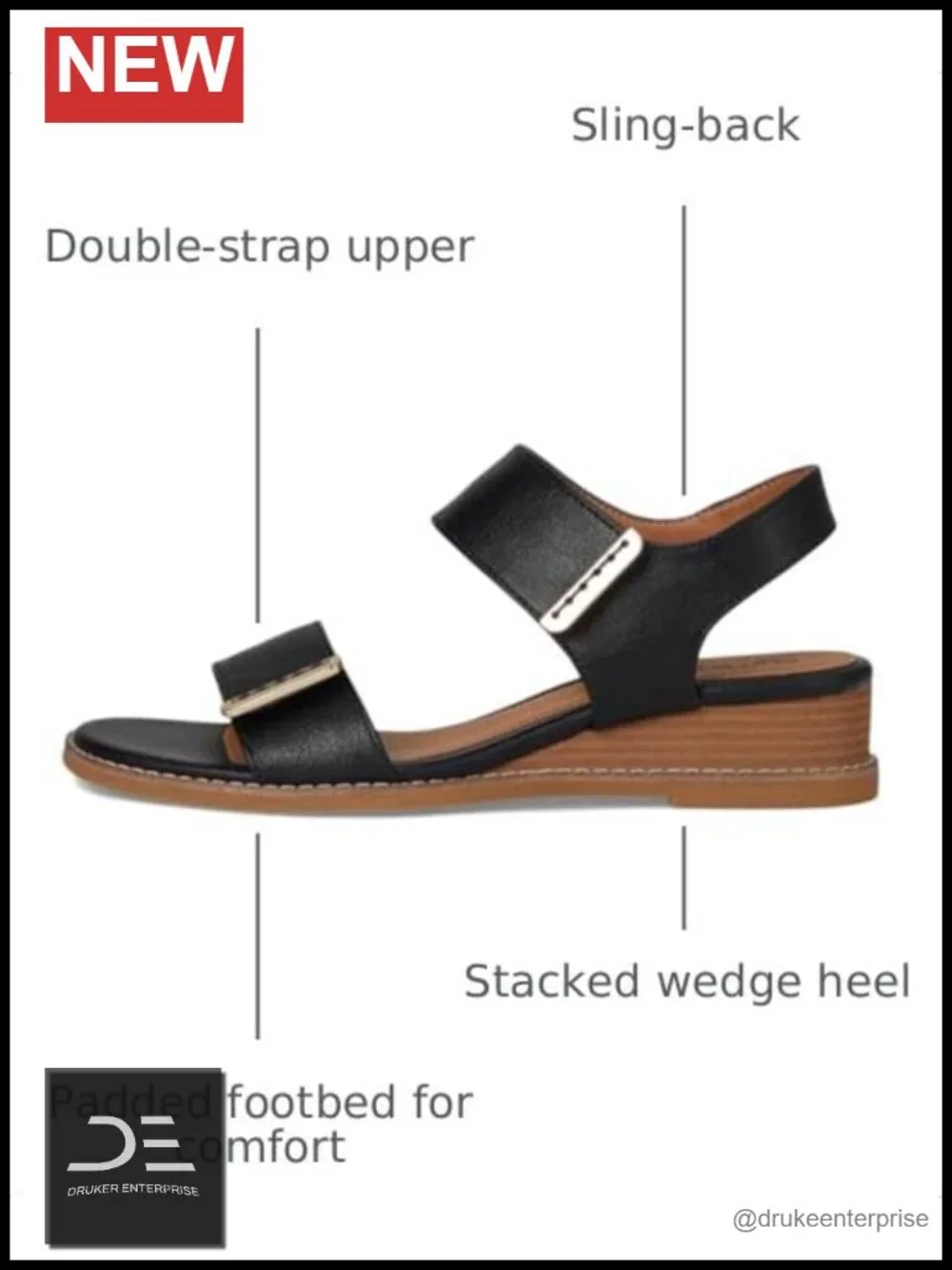 Eurosoft Women's Mallory Casual Wedge Sandals Faux Leather Hook & Loop